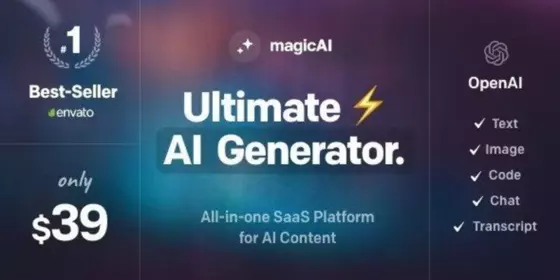 Look at MAGICAI - OPENAI CONTENT, TEXT, IMAGE, CHAT, CODE GENERATOR AS SAAS 5.3.1